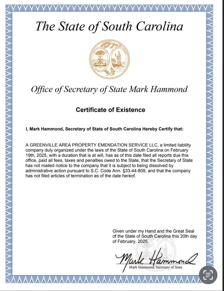 Slide of A Greenville Area Property Emendation Service