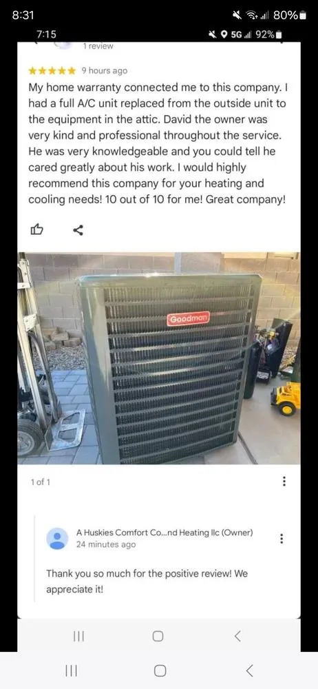 Slide of A Huskies Comfort cooling and Heating