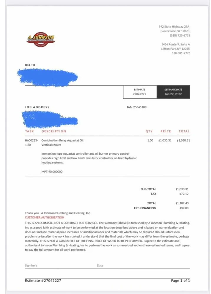 Slide of A. Johnson Plumbing and Heating