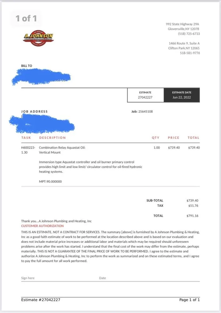 Slide of A. Johnson Plumbing and Heating