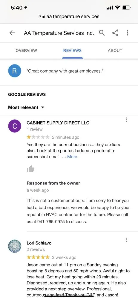 Slide of AA Temperature Services