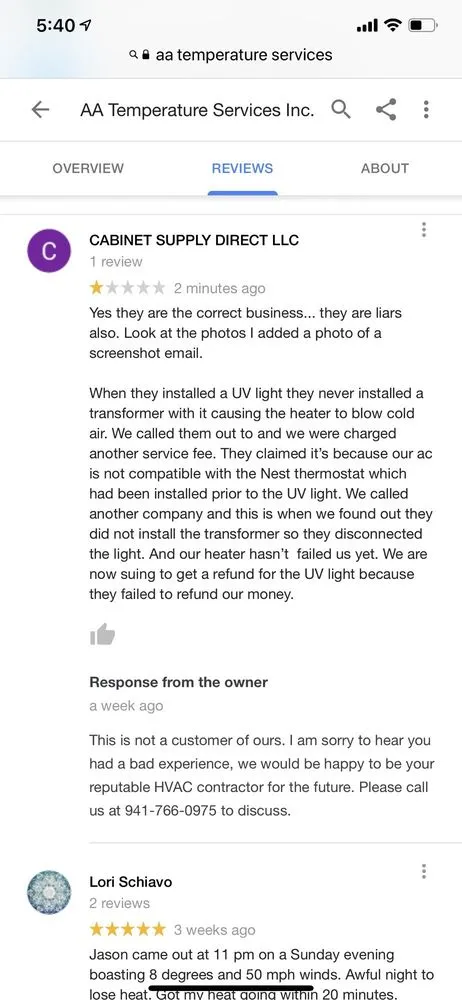 Slide of AA Temperature Services