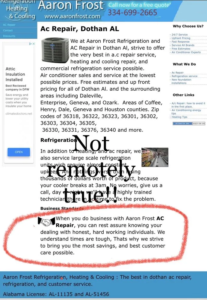 Slide of Aaron Frost Refrigerations Heating and cooling