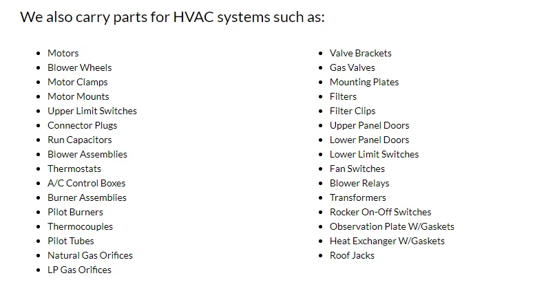 Slide of A/C & Appliance Parts Depot
