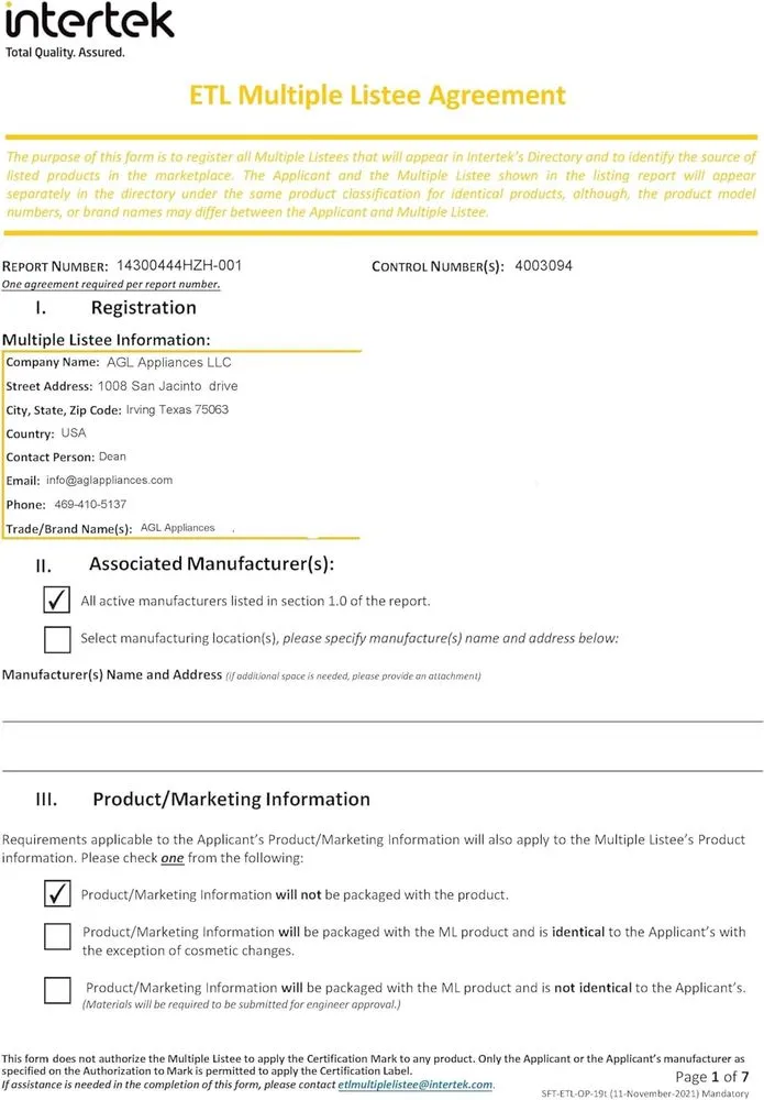 Slide of AGL Appliances