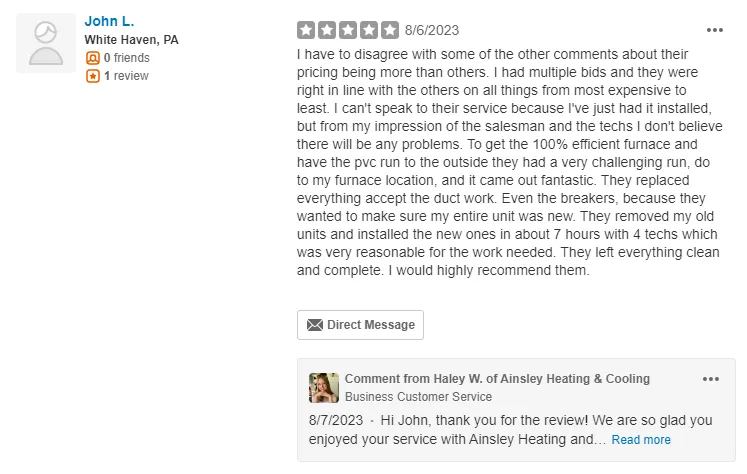 Slide of Ainsley Heating & Cooling