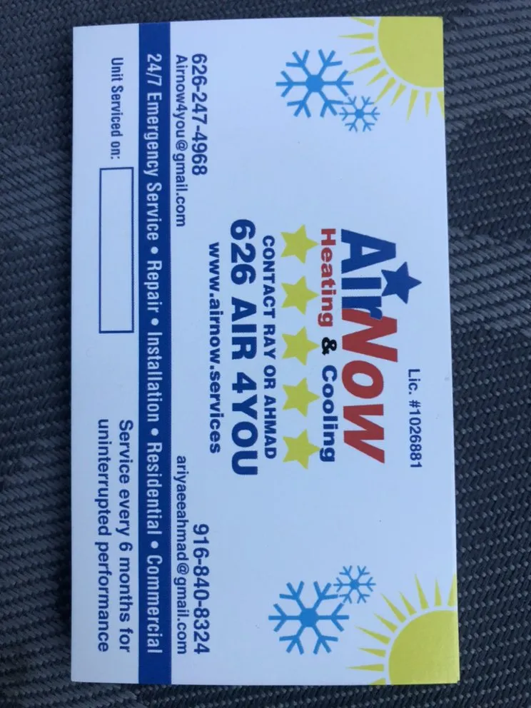 Slide of Air Now Heating and cooling