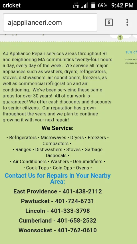 Slide of AJ Appliance Repair