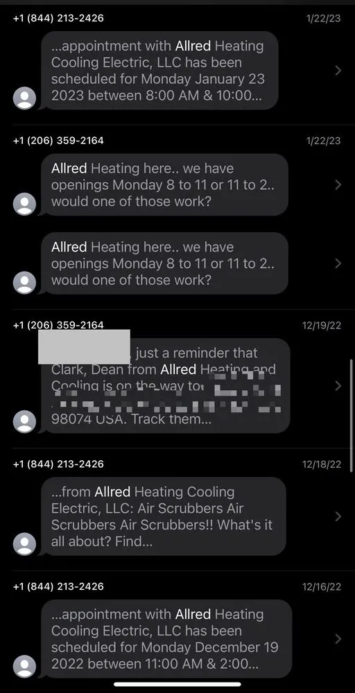 Slide of Allred Heating Cooling Electric