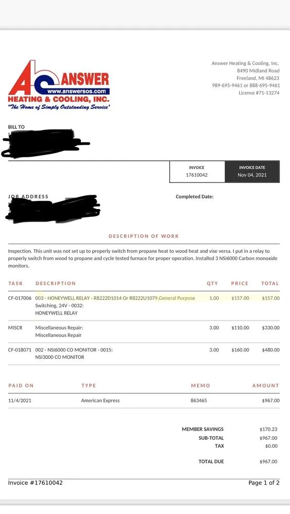 Slide of Answer Heating & Cooling Inc