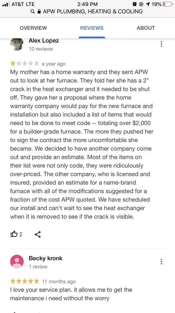 Slide of APW Plumbing, Heating & Cooling