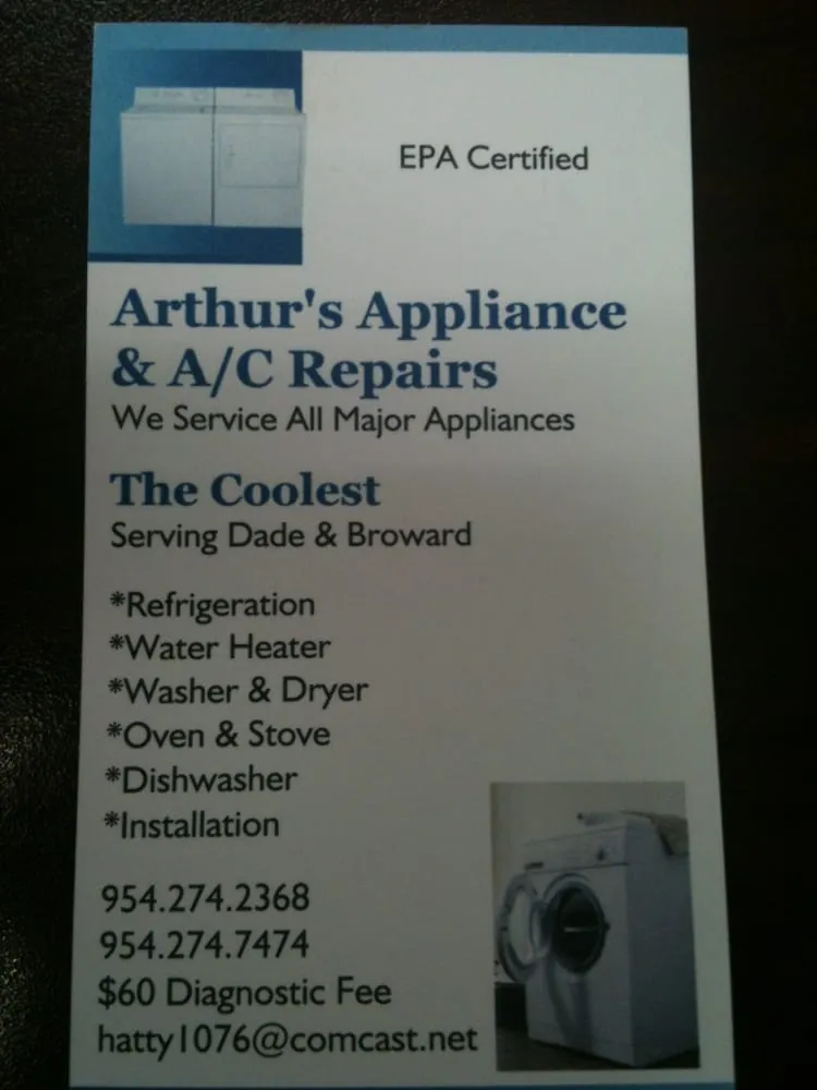 Slide of Arthur's Appliance and A/c repairs