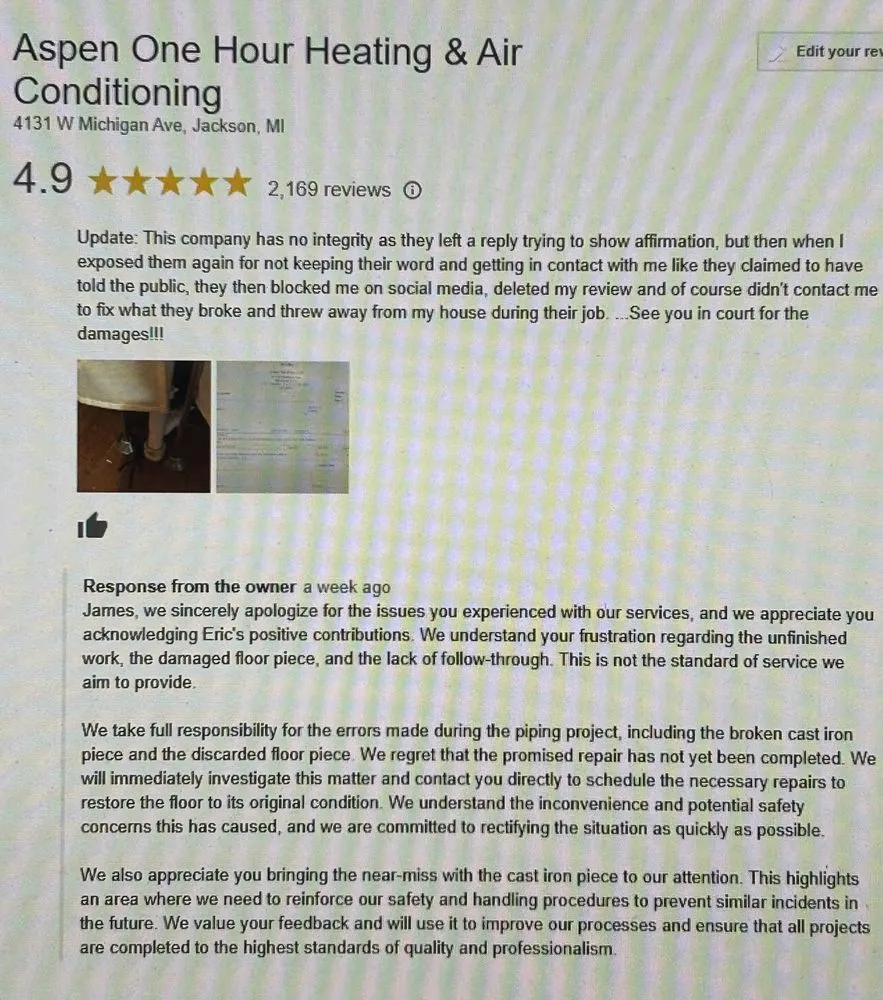 Slide of Aspen One Hour Heating and Air Conditioning