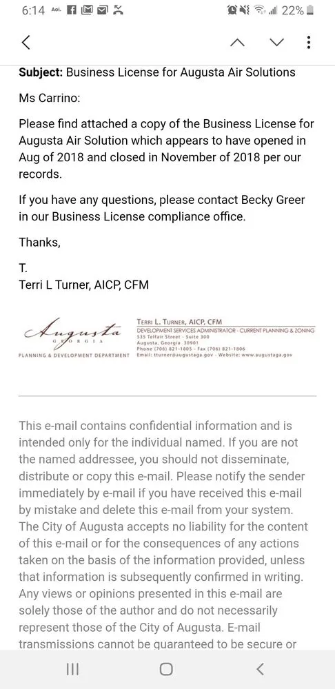 Slide of Augusta Air Solutions