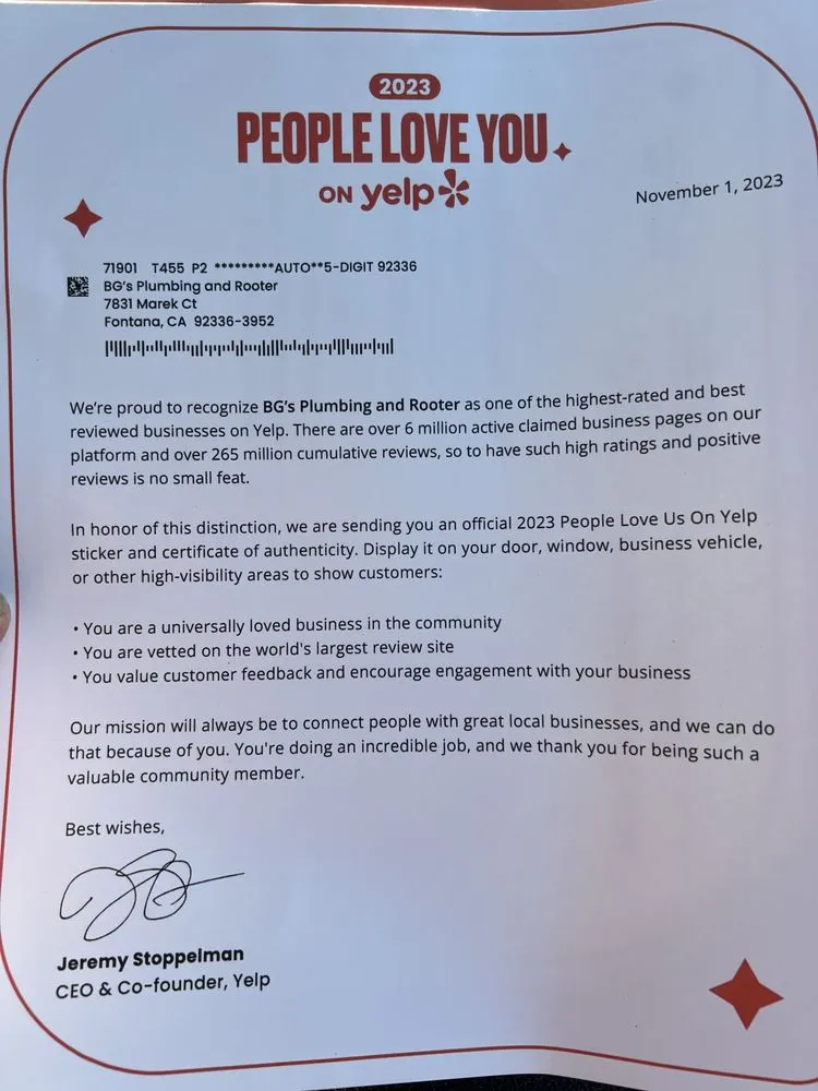 Slide of BG's Plumbing & Rooter