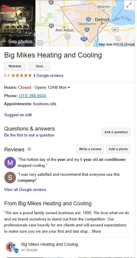 Slide of Big Mike's Heating and Cooling