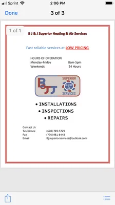 BJ&J Superior Heating and Air Services Logo