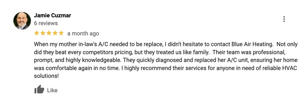 Slide of Blue Air Heating Cooling