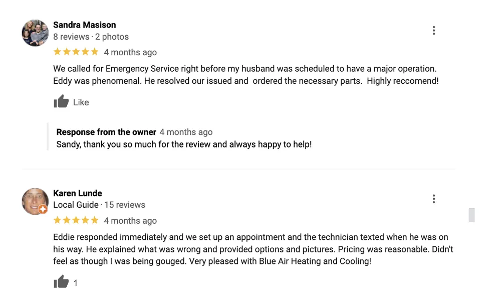 Slide of Blue Air Heating Cooling