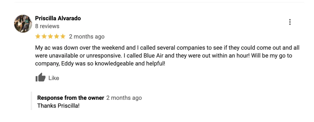 Slide of Blue Air Heating Cooling