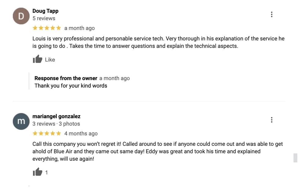 Slide of Blue Air Heating Cooling