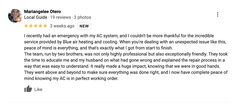 Slide of Blue Air Heating Cooling