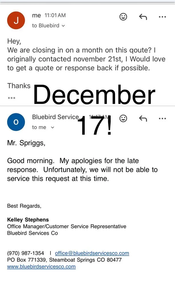 Slide of Bluebird Services