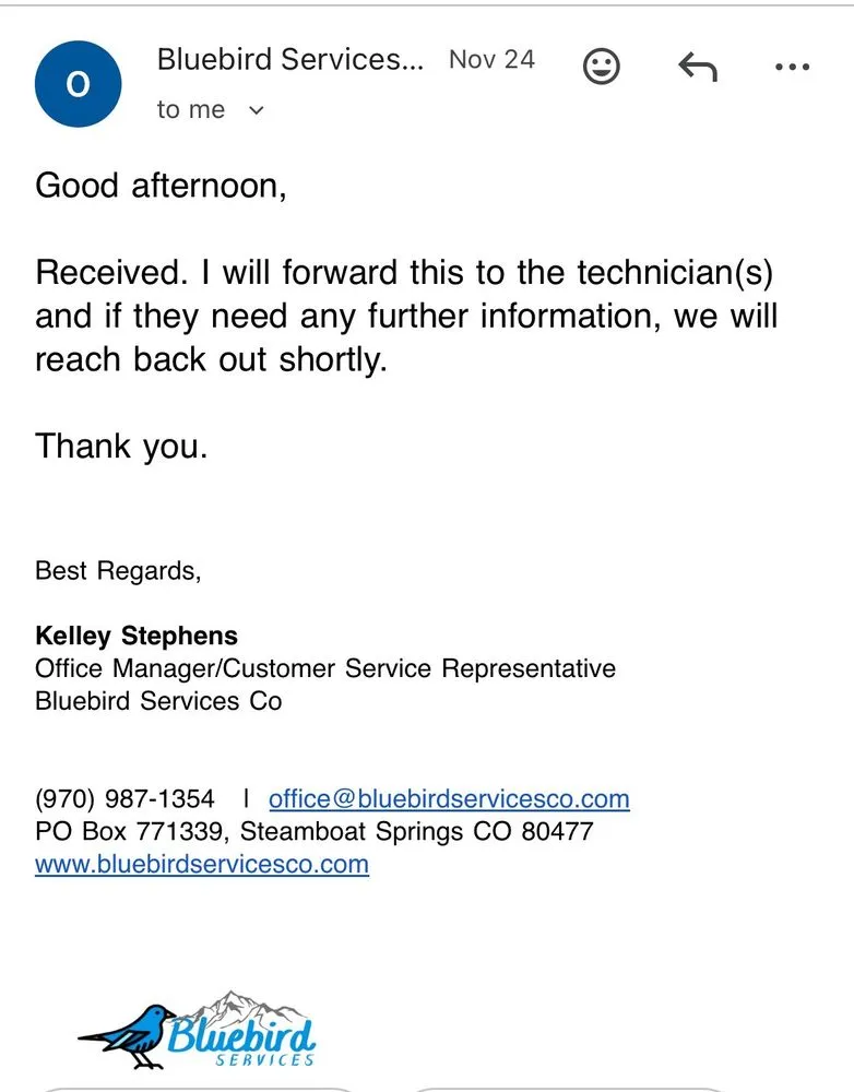 Slide of Bluebird Services