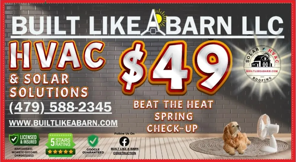 Local heating and cooling service for fast service in Stella, MO by Built Like A Barn Construction
