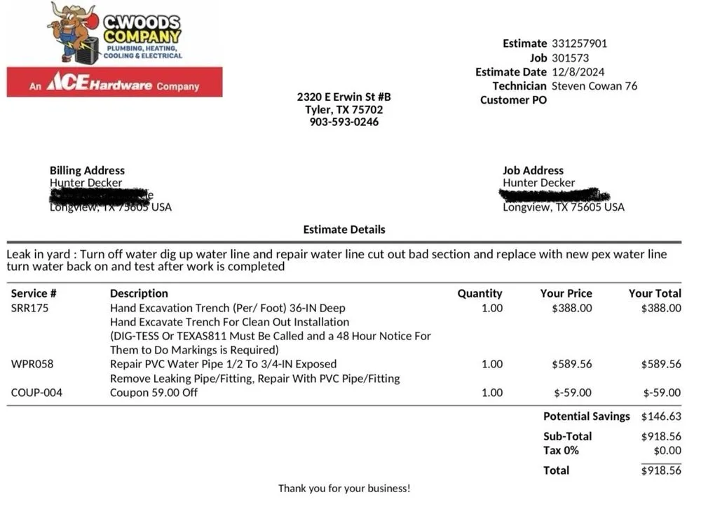 Slide of C Woods Company