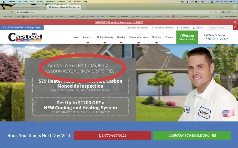 Slide of Casteel Heating, Cooling, Plumbing & Electrical