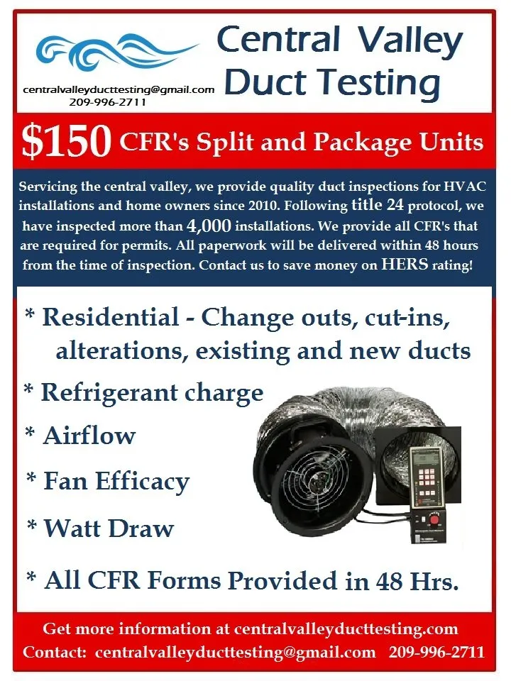 Slide of Central Valley Duct Testing