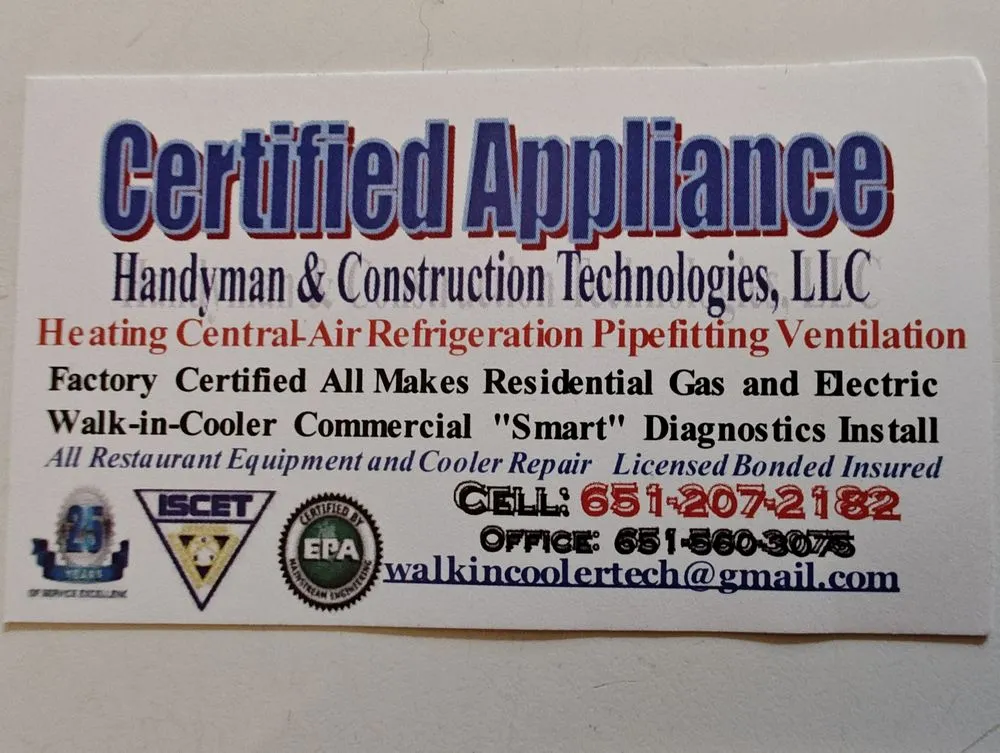 Slide of Certified Appliance, Handyman & Construction Technologies