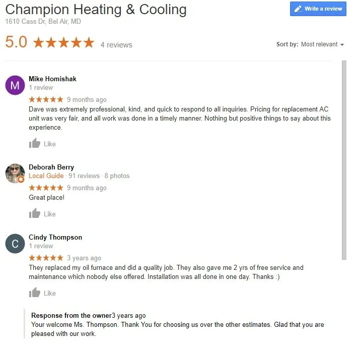 Top-rated heating and cooling service experts serving Forest Hill, MD - Champion Heating & Cooling