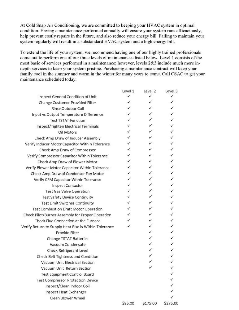 Slide of Cold Snap Air Conditioning