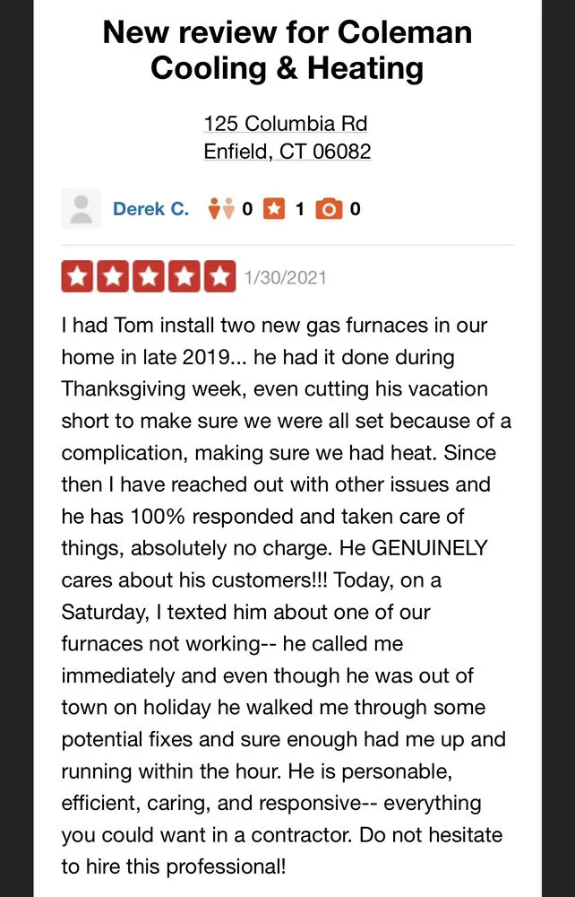 Slide of Coleman Cooling & Heating