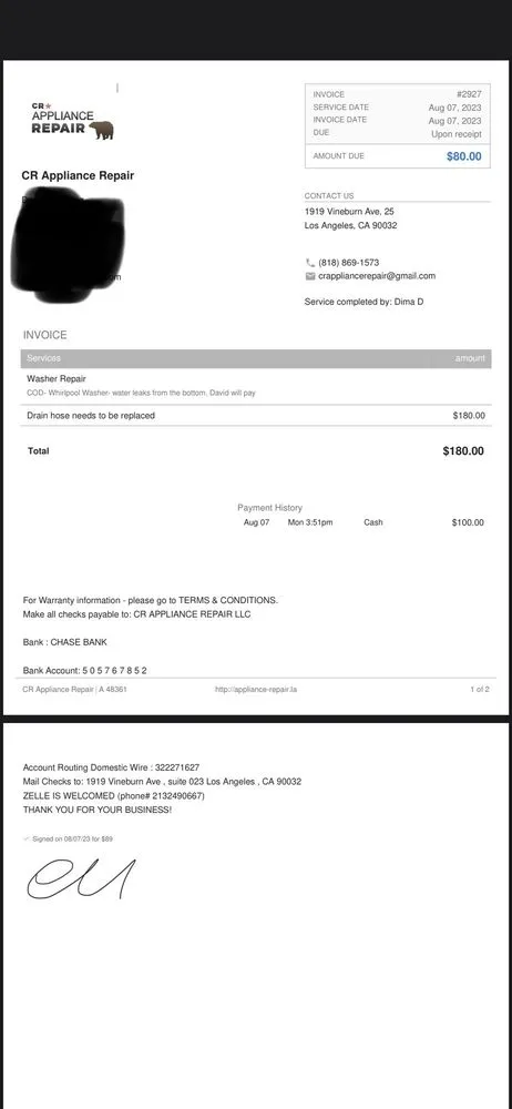 Slide of CR Appliance Repair