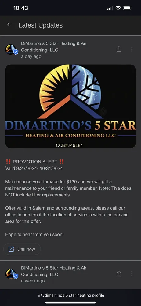 Slide of DiMartino's 5 Star Heating & Air Conditioning