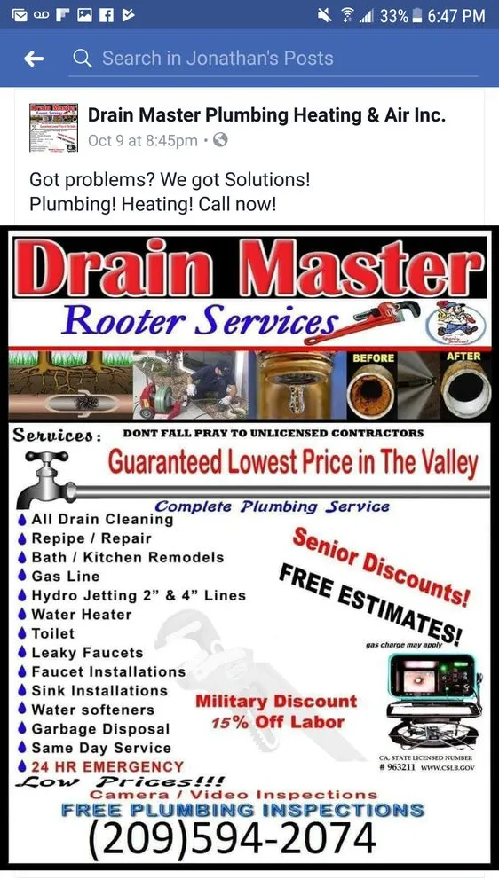 Slide of Drain Masters Plumbing