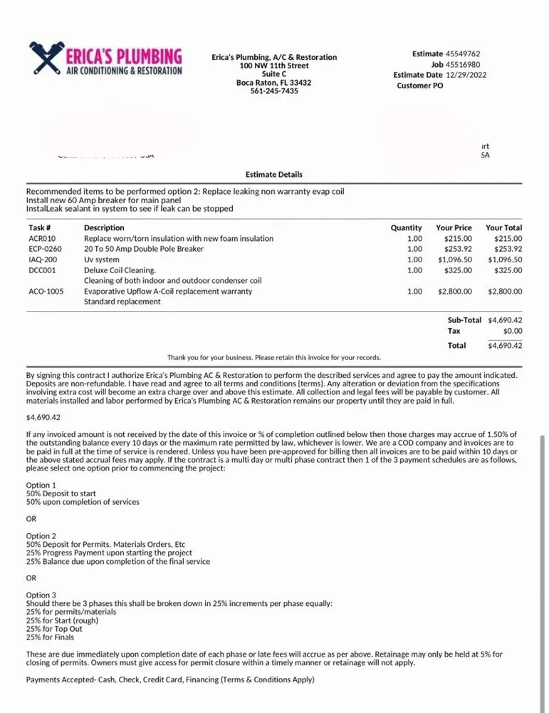 Slide of Erica's Plumbing, Air Conditioning & Restoration