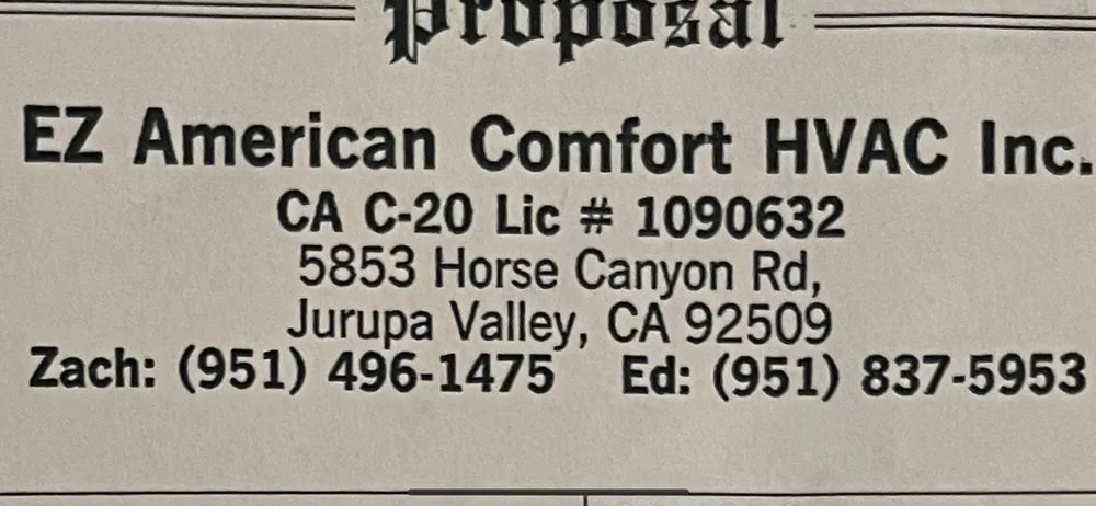 Slide of EZ American Comfort HVAC