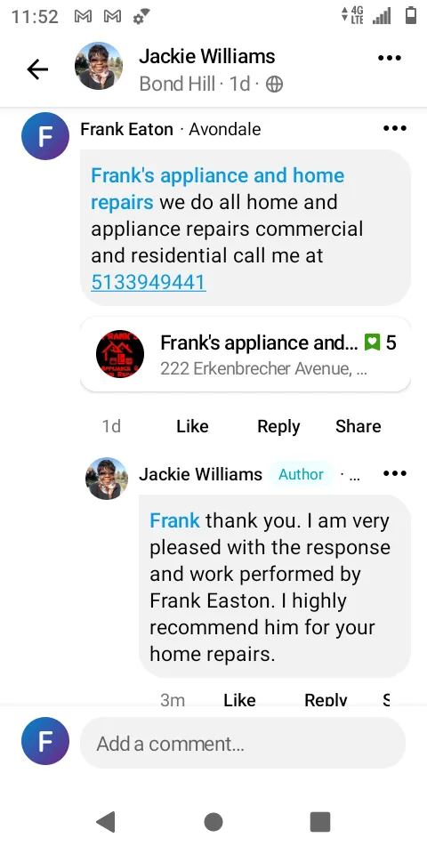 Slide of Frank's appliance and home repairs