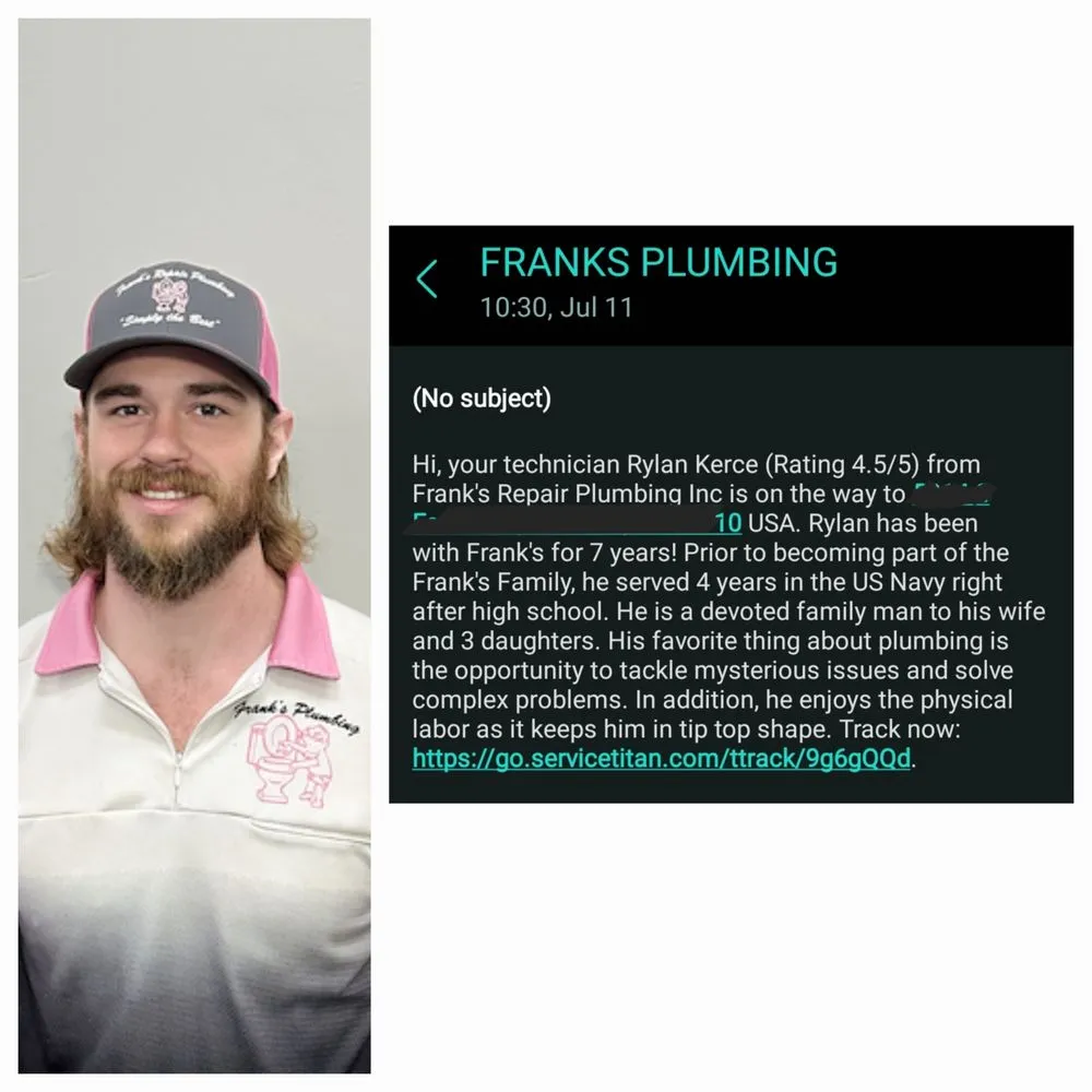 Slide of Frank’s Repair Plumbing