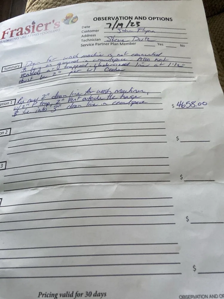 Slide of Frasier's Plumbing, Heating, & Cooling