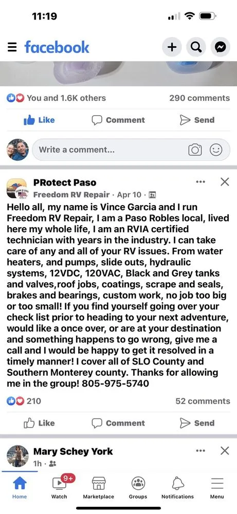 Slide of Freedom RV Repair