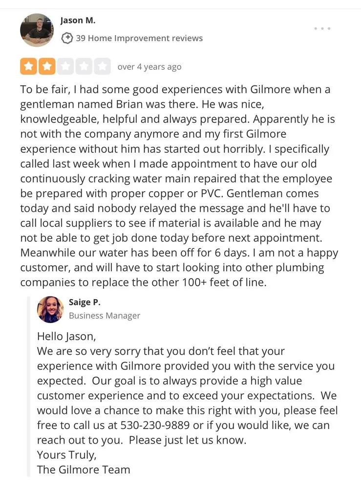 Slide of Gilmore Heating Air and Plumbing