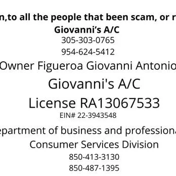 Slide of Giovanni's A/C
