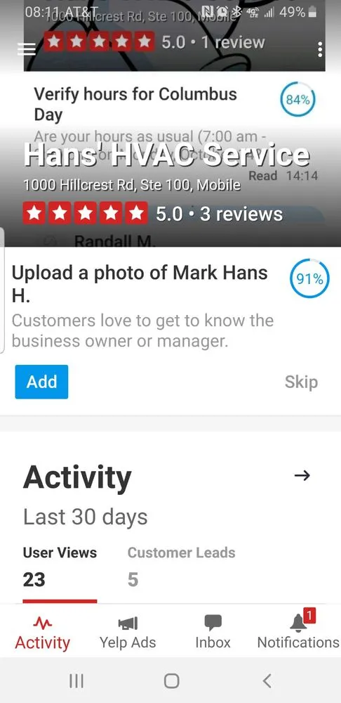 Slide of Hans' HVAC Service