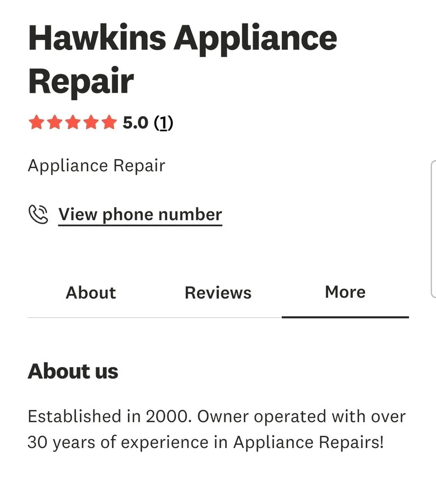 Slide of Hawkins Appliance Repair
