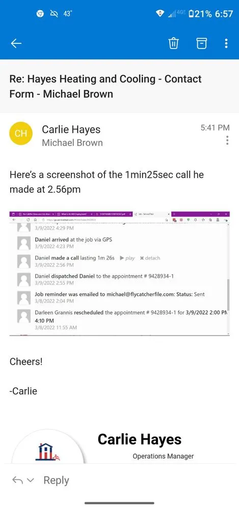 Slide of Hayes Heating & Cooling